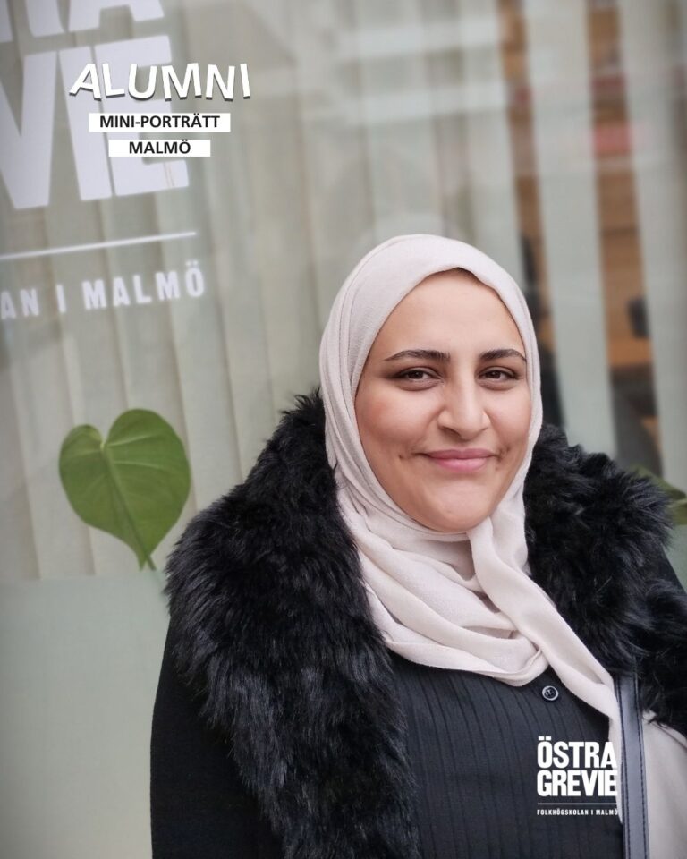 Text: Alumni, bild: kvinna med slöja