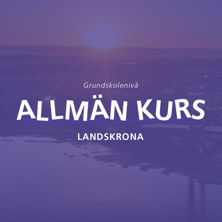 Text: Landskrona Allmän kurs Grund &ndash; Motiv: Landskronas hamn - dr&ouml;narbild i solnedg&aring;ng